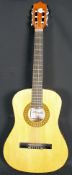 A Spanish style acoustic guitar.