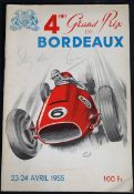 An original 1955 Bordeaux Grand Prix racing programme, with pencil signature to front by Sterling