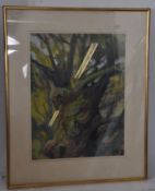 An Abstract watercolour painting of an old oak tree signed to the corner Hayes 75