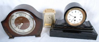 A vintage Smiths mantel clock, and an Allen of Bath mantel clock and one other carriage clock.