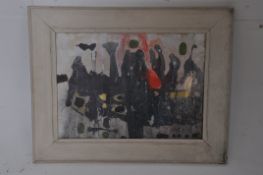 George WIlliams. Original 1970's abstract mixed media painting, framed. Signed to lower corner