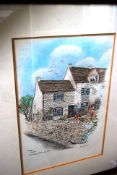 A framed watercolour of the Nags Head pub in Selsey, Stroud by Thomas G Simmons. 31cm x 21cm.