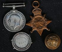 A WWI 1914 - 1918 medal presented to Corporal WH Russell, RAF. Together with a 1914 - 15 star and
