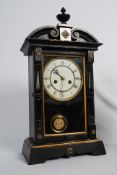 A Victorian ebonised mahogany Vienna mantel clock, 8 day movement with pendulum.