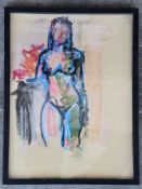 A 20th century colour pastel painting of a female nude portrait being framed and glazed. Unsigned,