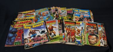 A large quantity of vintage Roy Of The Rovers football related comic books along with some Eagle