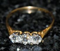 A 3 stone diamond ring 18k and platinum approx 60 pts. Size U