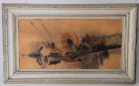 George Williams. Original 1970 mixed media abstract painting in frame being signed and complete with