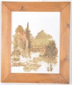 A Victorian framed oil on milk glass signed W Kirk and dated 1897 depicting a  watermill in
