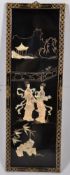 1920's Chinese mother of pearl ebonised laquer wall plaque. 92cm x 31cm.