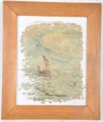 A Victorian framed oil on milk glass signed W Kirk and dated 1897 depicting a sailing / maritime