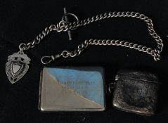 A hallmarked silver monogrammed match vesta, along with a hallmarked silver 1913 'Runners Up'