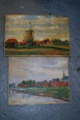 A pair of oil on boards signed Ommen 1945.