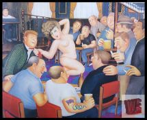 Beryl Cook (1926-2008) Silk screen print 'Lunchtime Refreshment' Scene of stripper in a pub.