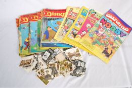 A quantity of vintage cigarette cards and others and a collection of 1970's magazines / comics to