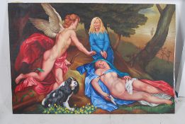 Malcolm Morris A very large oil on canvas of a contemporary / classic scene. Angels with modern