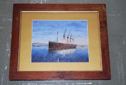 A 20th century framed and glazed oil on board of Titanic. Unsigned. Together with a lithograph print