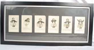 A framed and glazed set of original pictorial postcards depicting a young boy conducting an