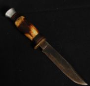 A Bowie bladed hunting knife by William Rogers Sheffield, stag horn grip (no scabbard)
