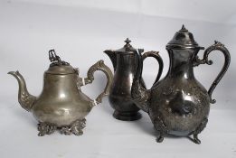 3 early 20th century silver and electro plate teapots, including one decorative floral finnial to