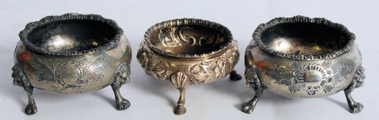 A Daniel & Charles Houle 19th century London hallmarked silver salt together with 2 further