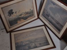 2 large lithograph prints of 19th century  ships in harbour together with a plantation scene. All in