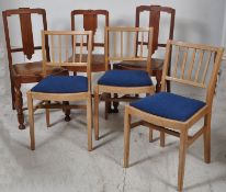 An unusual 1970's set of 3 Ercol dining chairs together with a set of 3 Art Deco 1930's oak dining