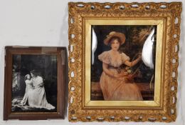 A 20th century framed glass print of a lady ( 1899 Han & Staerigi ) together with another