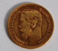 A Russian 5 Rouble / Roubles gold coin  dated 1898 in good condition