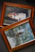 A decorative pair of framed and glazed prints of classical scenes in good wooden frames together