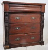 A Victorian mahogany Scottish chest of drawers. Embellished columns to the sides flanking the