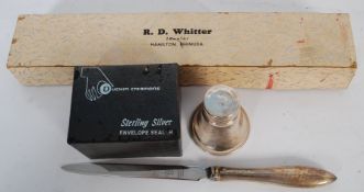 An American Gorham sterling silver knife together with a sterling silver envelope sealer, both