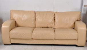 A good contemporary quality cream leather 3 seat sofa in the Art Deco style bearing the compliant