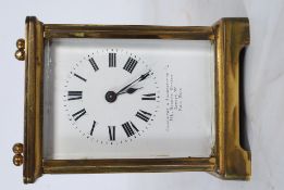 A Goldsmith and Silversmiths of London Victorian brass cased carriage clock. Platform escapement