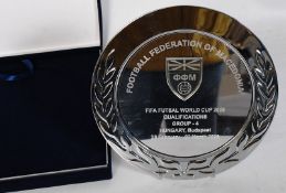 A Football Federation of Macedonia World Cup 2008 qualifaction presentation plate of white metal.
