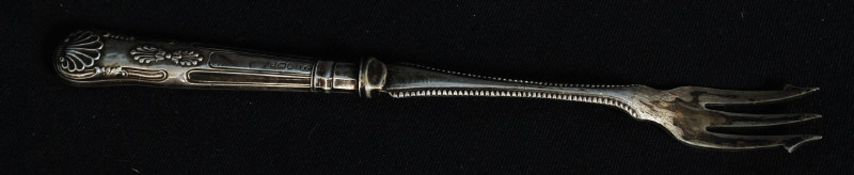 A Georgian hallmarked silver pickle fork. Hallmarked JS, Sheffield.