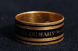 A George 3rd 1817 hallmarked silver mourning ring being enamel painted with notation for Eliza
