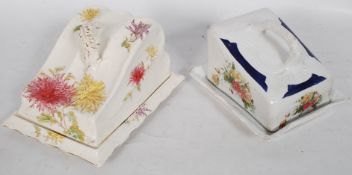 2 Victorian cheese dishes in triangular form. H22cm.