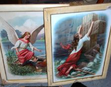 A pair of 20th century ecclesiastical biblical lithograph prints, framed and glazed.