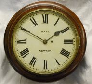 An office dial wall clock with painted 28.5cm dial, signed Haas, Taunton and mahogany case