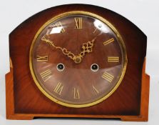 A 1930`s Art Deco walnut westminster chiming mantle clock by the Enfield Clock Co complete with