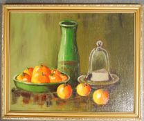 A still life of Oranges oil on board painting, unsigned. 49cm x 39 cm