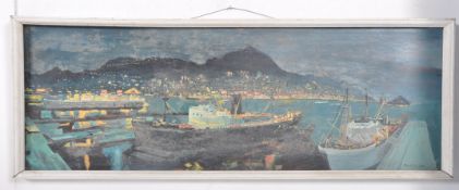 A 1950`s oil on board of ships in harbour at Hong Kong signed to corner Pilkington