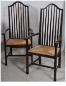 2 Victorian Arts & Crafts oak armchairs / chairs in the manner of Liberty. Unsigned, believed to be