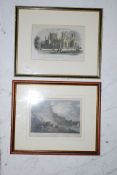 Two antique engravings of views of Bristol, along with a framed engraving of ducks. 16cm x 11cm