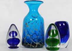 A decorative Mdina style glass vase with waisted neck and maltese cross sign. Together with some