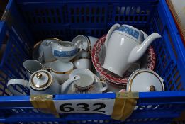 A mixed box of china to include bohemia Czechoslovakia part tea set.