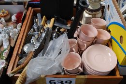 A rose pink Conway tea service flateware and a cutlery set.