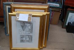 A quantity of framed prints to include a set of 8 architectural prints