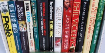 A selection of sporting books to include a signed autographed copy of Imran Khan autobiography,